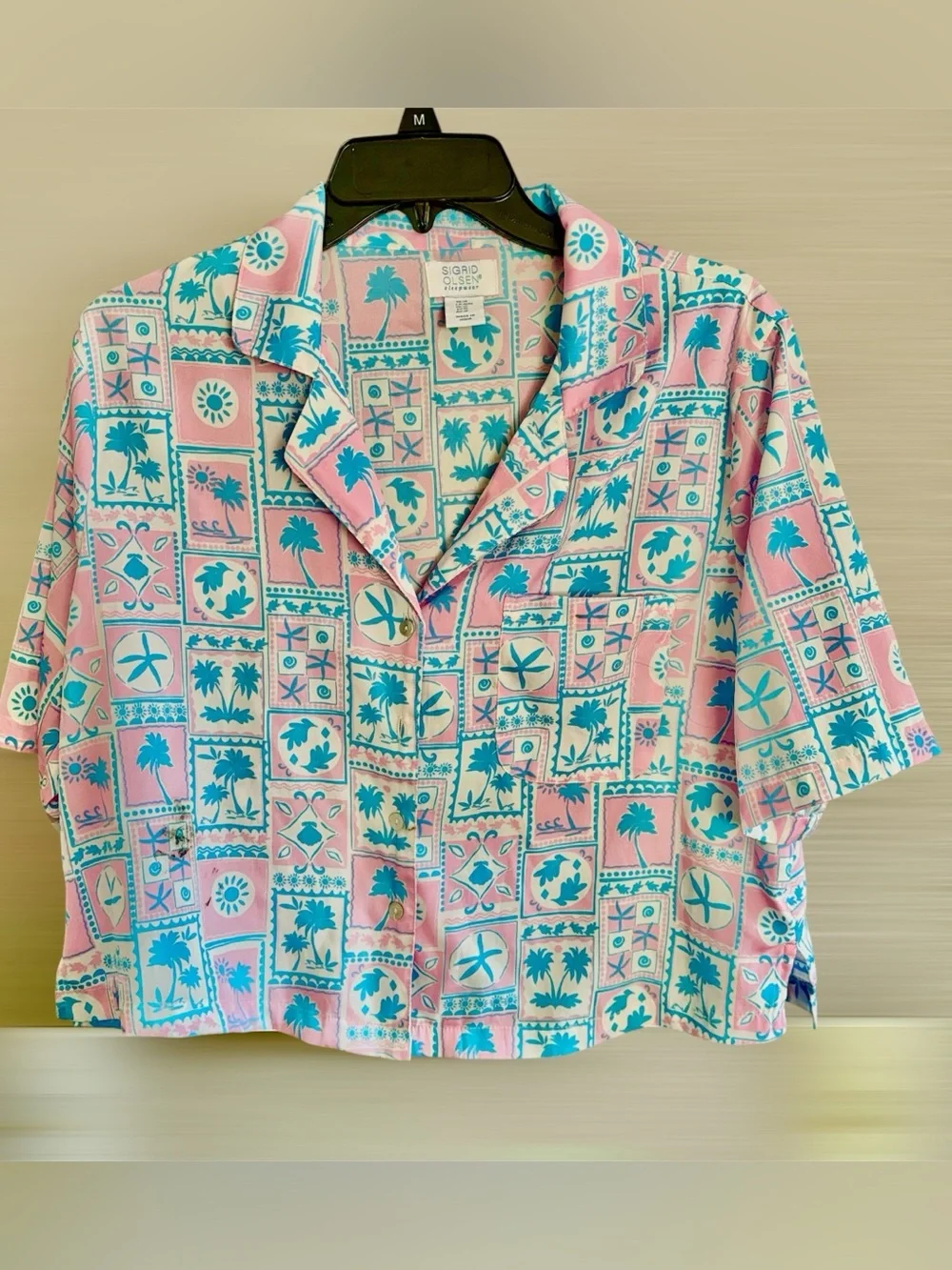 Sigrid Olsen Pink and Teal Tropical Patchwork Pajama Shorts Set Medium